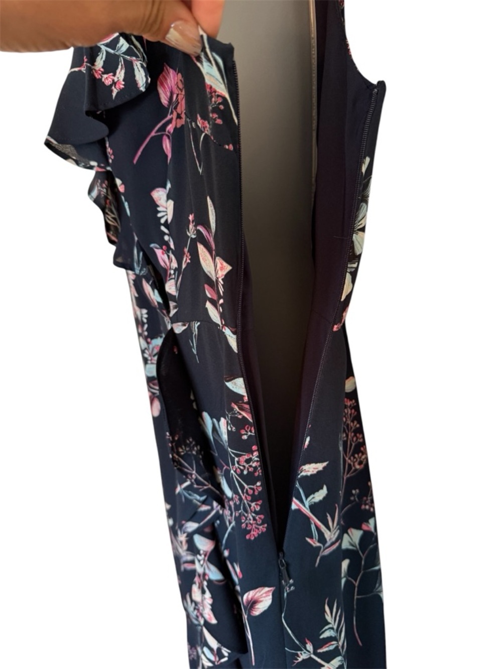 Banana Republic Navy Sleeveless Floral Ruffle Maxi Dress Size 8 - Picture 5 of 12